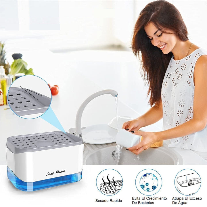 Dispensador Acrílico De Jabón Liquido Lavaplatos Con Esponja Cocina