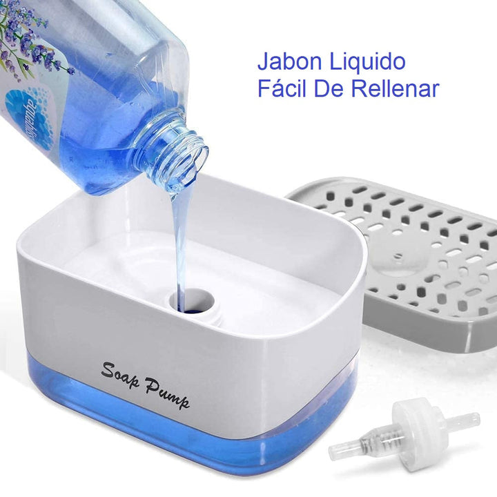 Dispensador Acrílico De Jabón Liquido Lavaplatos Con Esponja Cocina
