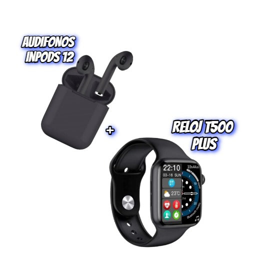 Reloj Inteligente T500 Plus Con 2 Pulsos + Audifonos Bluetooth Inpods 12